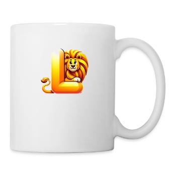 Funny lion climbs on the letter L - Mug - white - Right
