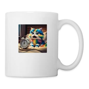 Katze mit Wecker - Tasse - Weiß - Rechts