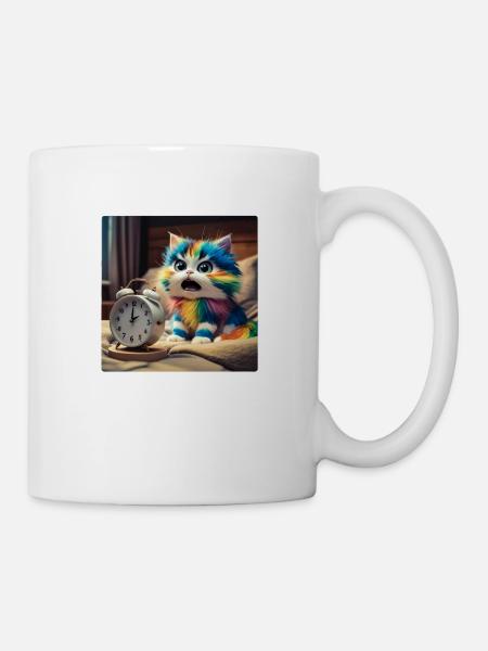 Katze mit Wecker - Tasse - Weiß