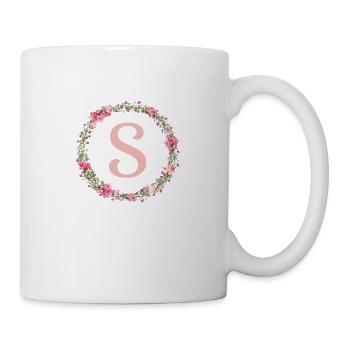 S monogramme, Couronne de fleurs, Personnalisable - Mug blanc - blanc - Droite