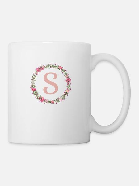 S Monogramm, Blumen-Kranz, personalisierbar - Tasse - Weiß