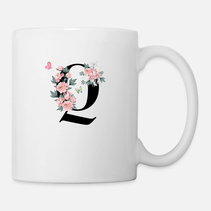 Lettre q fleurs rose - Mug blanc - blanc