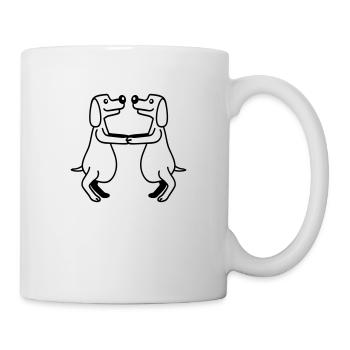 2 dogs big belly overweight dancing together - Mug - white - Right