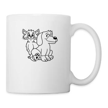 Hund Katze Zwei Freunde Team Kätzchen 2 Duo Crew - Tasse - Weiß - Rechts