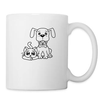 Hund Katze Zwei Freunde Team Kätzchen 2 Duo Crew - Tasse - Weiß - Rechts