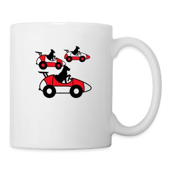 3 Hunde fahren Wettrennen Autosport Rennautos Team - Tasse - Weiß - Rechts