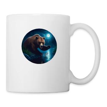 L’ours attrape du poisson au clair de lune - Mug blanc - blanc - Droite