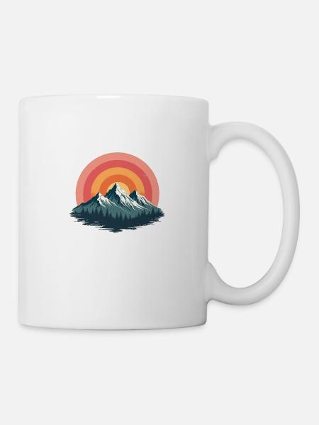 Vintage Berg mit retro Sonnenuntergang - Tasse - Weiß