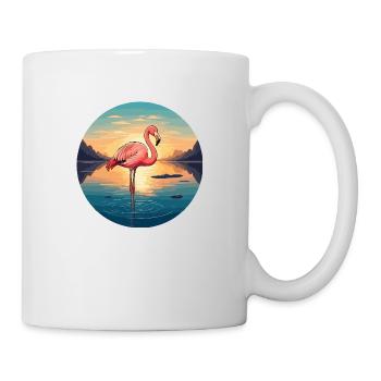 Flamant rose au lever du soleil - Mug blanc - blanc - Droite