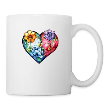 Herz Bunt Ornament Blumen - Tasse - Weiß - Rechts