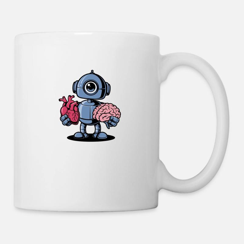 Herz vs. Gehirn Roboter - Tasse - Weiß
