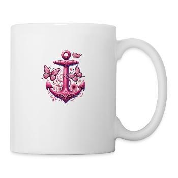 Rosa Anker mit Schmetterlingen - Tasse - Weiß - Rechts