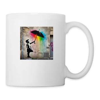 Kein Banksy - Regen unter dem Schirm - Tasse - Weiß - Rechts
