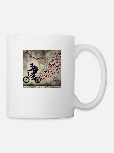 Kein Banksy - Freiheit auf zwei Rädern - Tasse - Weiß