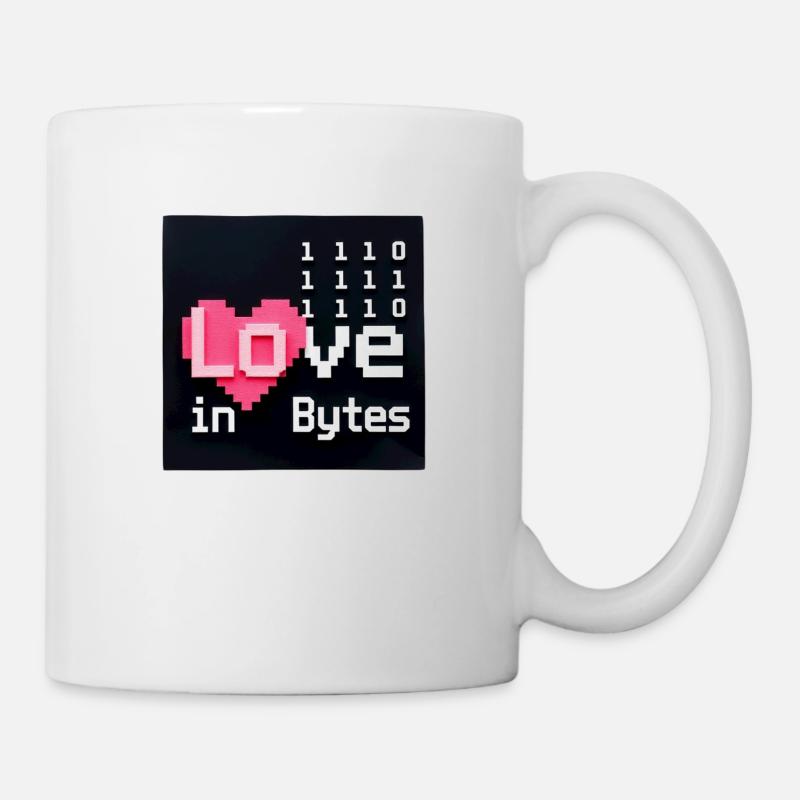 Liebe in Bytes Pixel Art - Tasse - Weiß