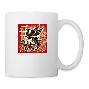 Schwarzer Phönix auf rotem und goldenem Hintergrund - Tasse - Weiß - Rechts
