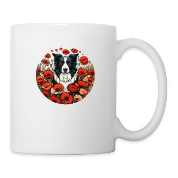Vintage Border Collie Poppy Flowers - Mug - white - Right