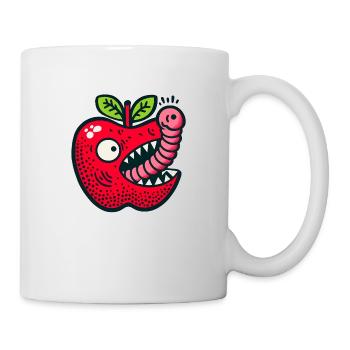 Apfel frisst Wurm - Tasse - Weiß - Rechts