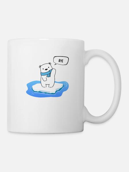 Kleiner Eisbär auf schmelzendem Eis - Bye - Tasse - Weiß
