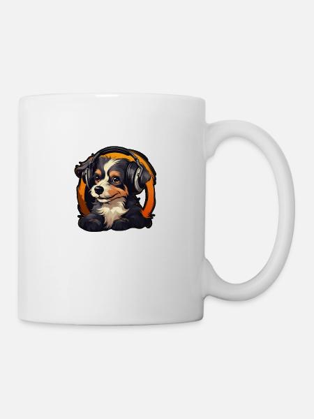 Süßer Hund Welpe mit Kopfhörern Berner Sennenhund - Tasse - Weiß