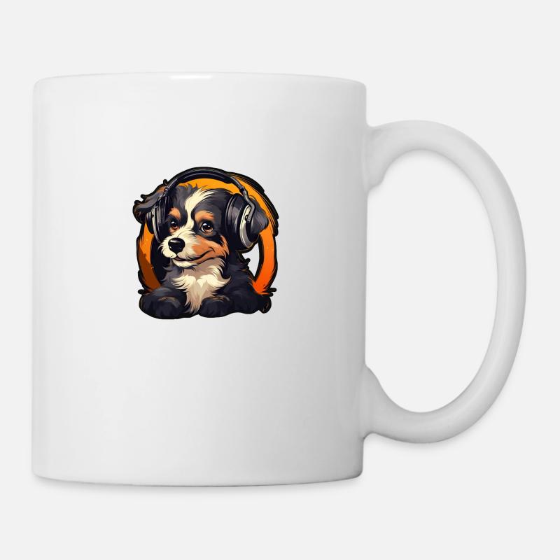 Süßer Hund Welpe mit Kopfhörern Berner Sennenhund - Tasse - Weiß