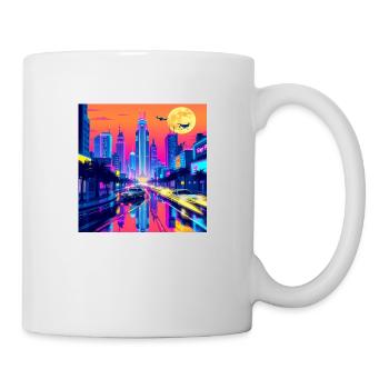 Retro Wave Stadtbild: Eine nostalgische Reise durch - Tasse - Weiß - Rechts