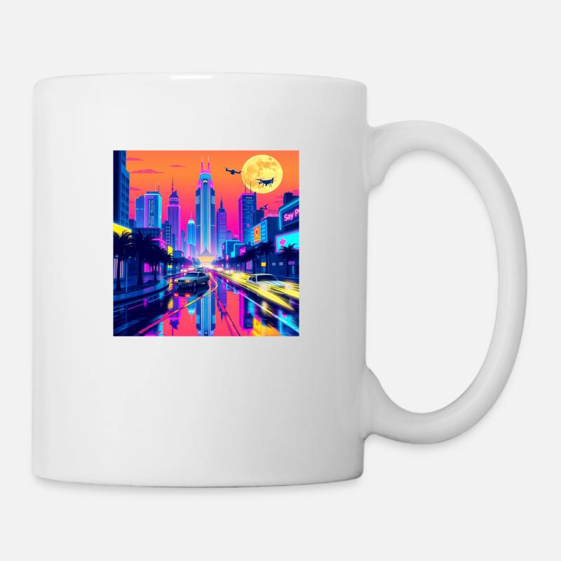 Paysage urbain rétro vague : un voyage nostalgique à travers - Mug blanc - blanc