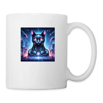 Cyber Cat : un félin futuriste dans un métro éclairé au néon - Mug blanc - blanc - Droite