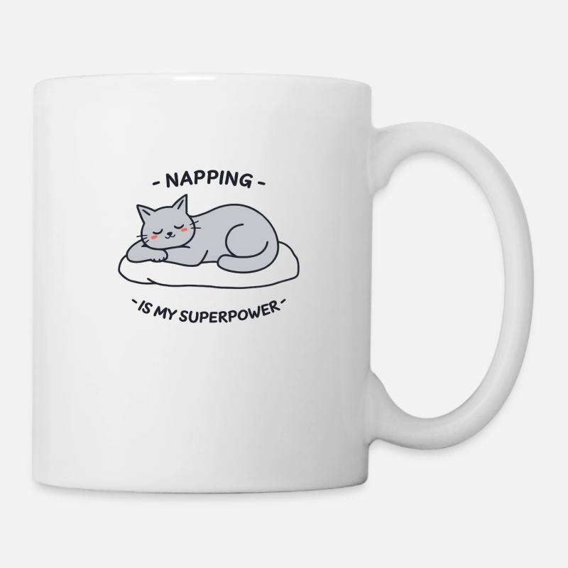 Chat gris détendu dormant sur un oreiller - Mug blanc - blanc