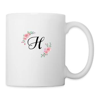Rosa Blumenbuchstabe h - Tasse - Weiß - Rechts