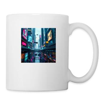 Paysage urbain futuriste au néon : une vision vibrante - Mug blanc - blanc - Droite