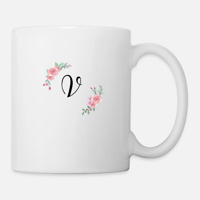 Lettre v florale rose - Mug blanc - blanc