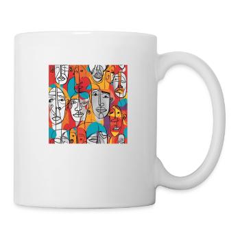 Vibrant Abstract Faces – Contemporary Line Art - Mug - white - Right