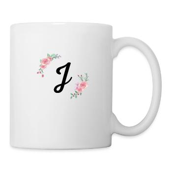 Rosa Blumenbuchstabe j - Tasse - Weiß - Rechts