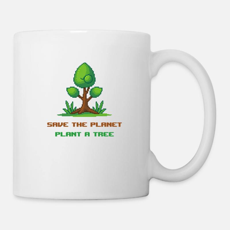 Arbre en pixel art "save the planet, plant a tree" - Mug blanc - blanc