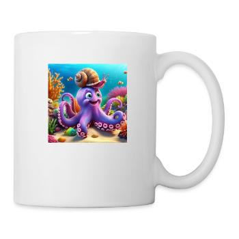 Squid with a funny snail in the reef - Mug - white - Right