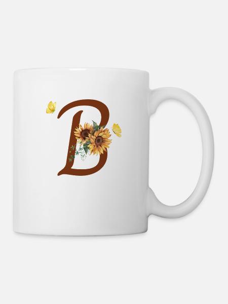 Lettre b tournesol papillon - Mug blanc - blanc