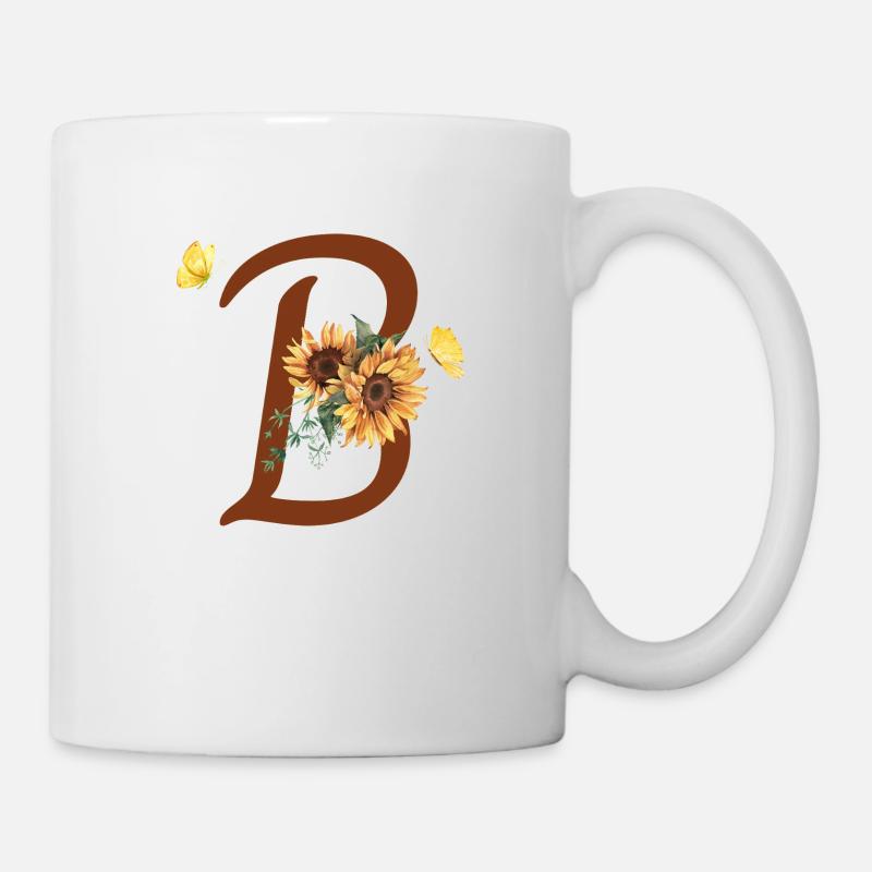 Lettre b tournesol papillon - Mug blanc - blanc