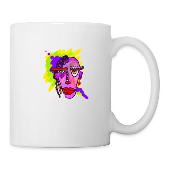 Neonfarbenes Linienporträt - Tasse - Weiß - Rechts