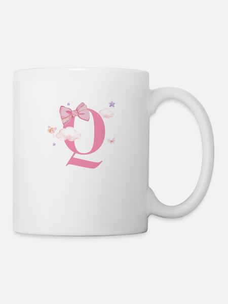 Buchstabe Q Rosa Wolken - Tasse - Weiß