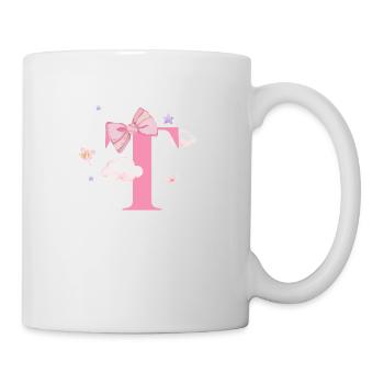 Lettre t rose nuages - Mug blanc - blanc - Droite
