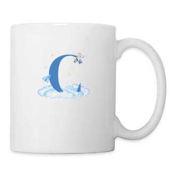 Letter c blue clouds airplane child - Mug - white - Right