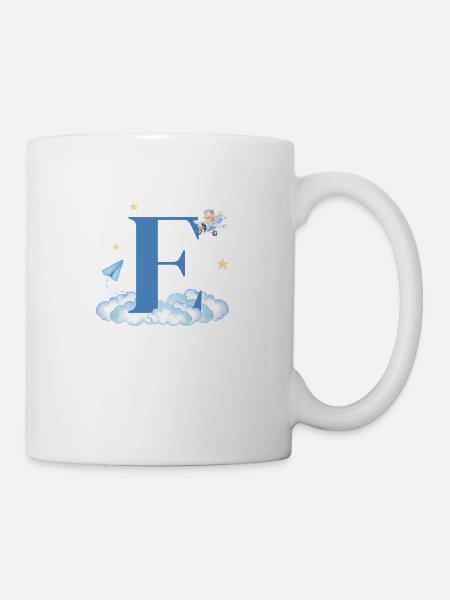 Letter e blue clouds airplane child - Mug - white