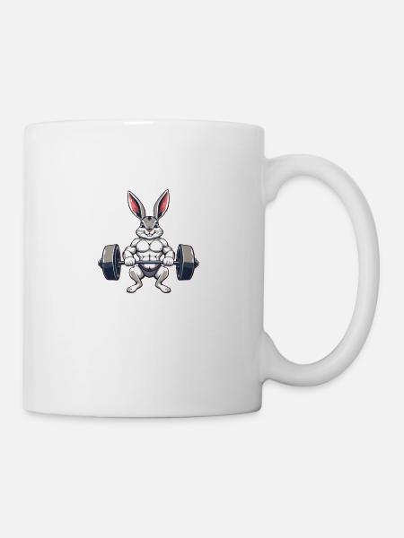 Muskulöser Hase beim Training - Tasse - Weiß
