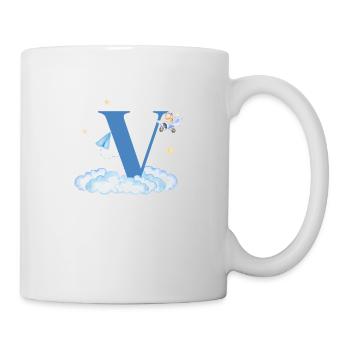 Letter V Blue Clouds Airplane Child - Mug - white - Right