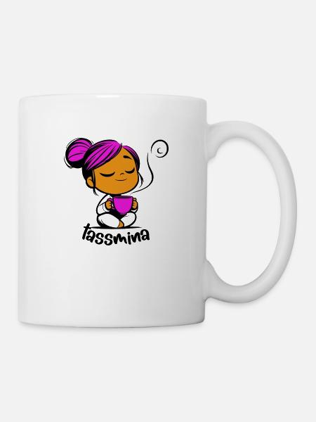 Tassmina relaxes with a cup of tea or coffee - Mug - white