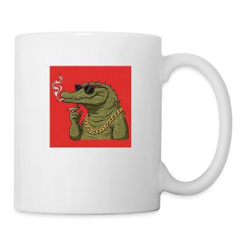 Smoking crocodile with gold chain and sunglasses - Mug - white - Right