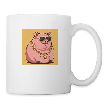 Fat pig with gold chain and sunglasses - Mug - white - Right