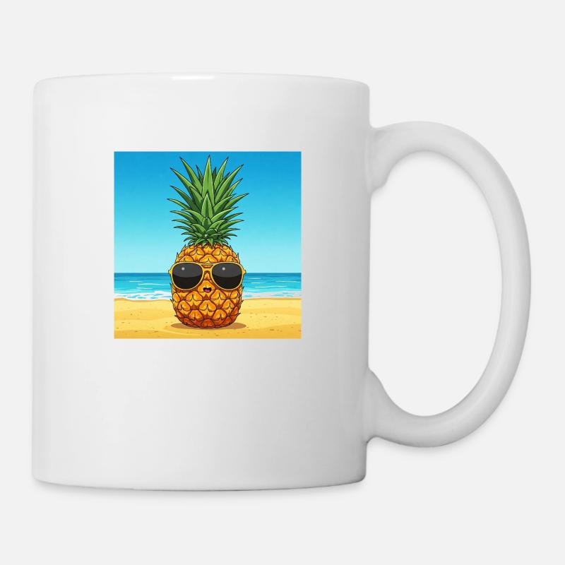 Ananas mit Sonnenbrille am Strand - Tasse - Weiß