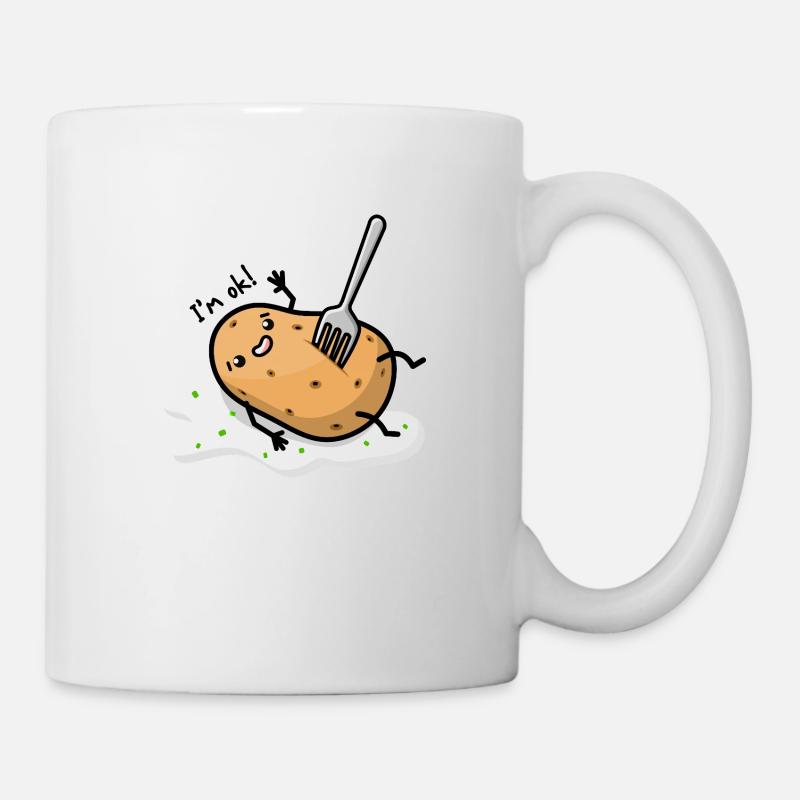 Kawaii potato with fork in belly - Mug - white